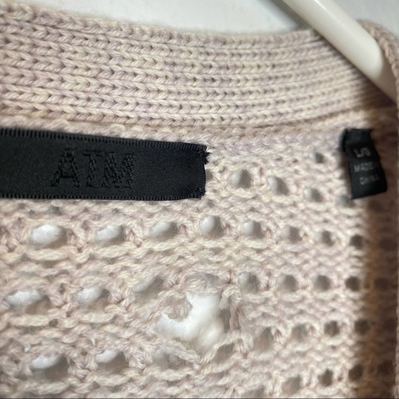 ATM Merino Wool Open Stitch Cardigan Dusty Mauve - Picture 8 of 11